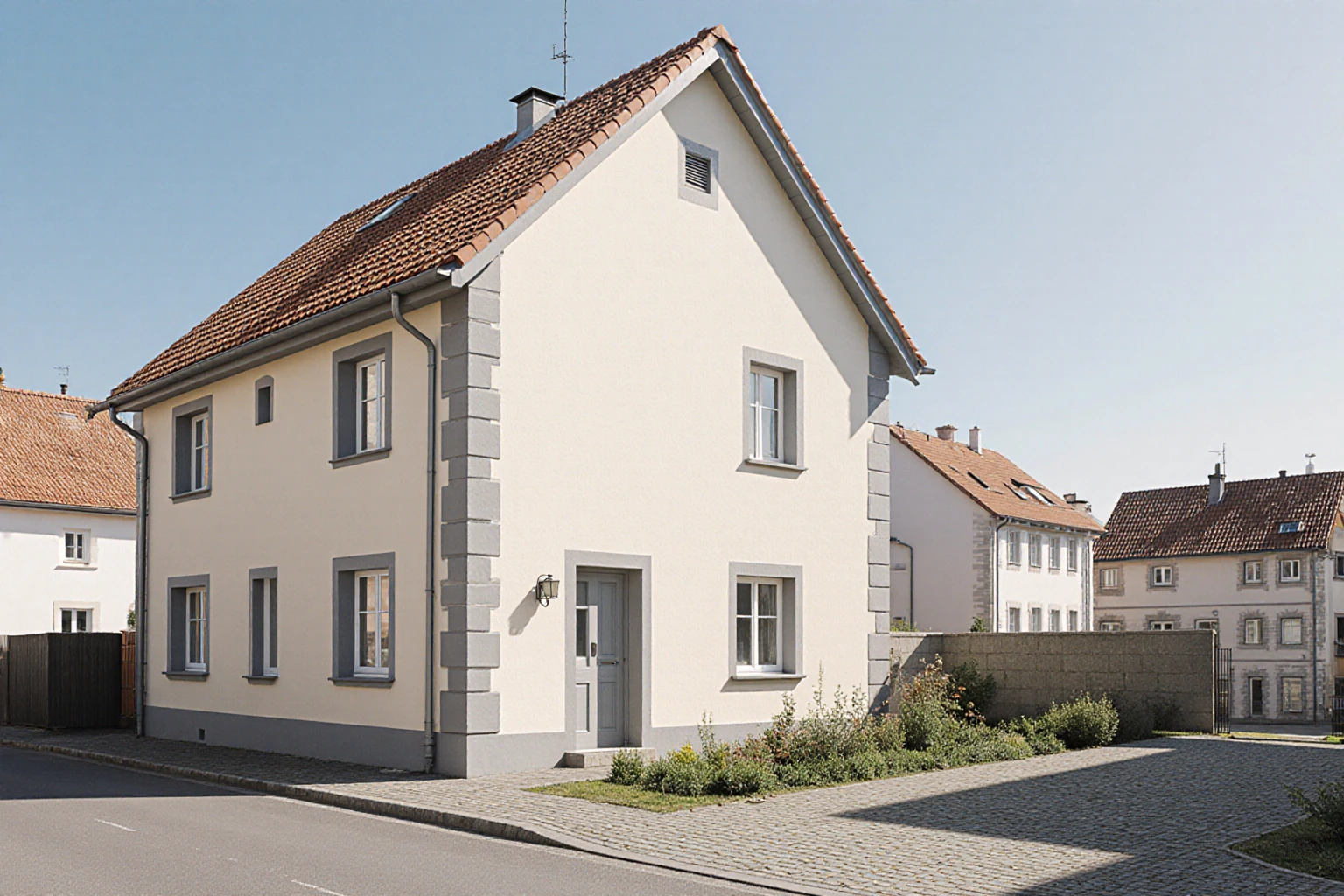Gepflegtes Wohnhaus in einer mitteleuropäischen Wohnumgebung